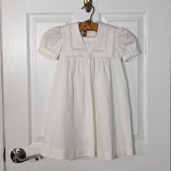 Vintage 40s-50s Handmade in Spain Kids White Lace Embroidered Formal Dress‎ - Picture 1 of 8